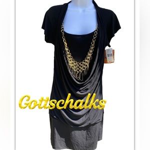 Womens Vintage Gottschalks Black Cowl Dress With Gold Necklace M Medium NWT